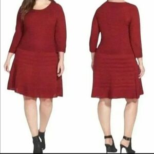 BB DAKOTA Wool Blend Drop Waist Sweater Dress Maroon Sz 1X